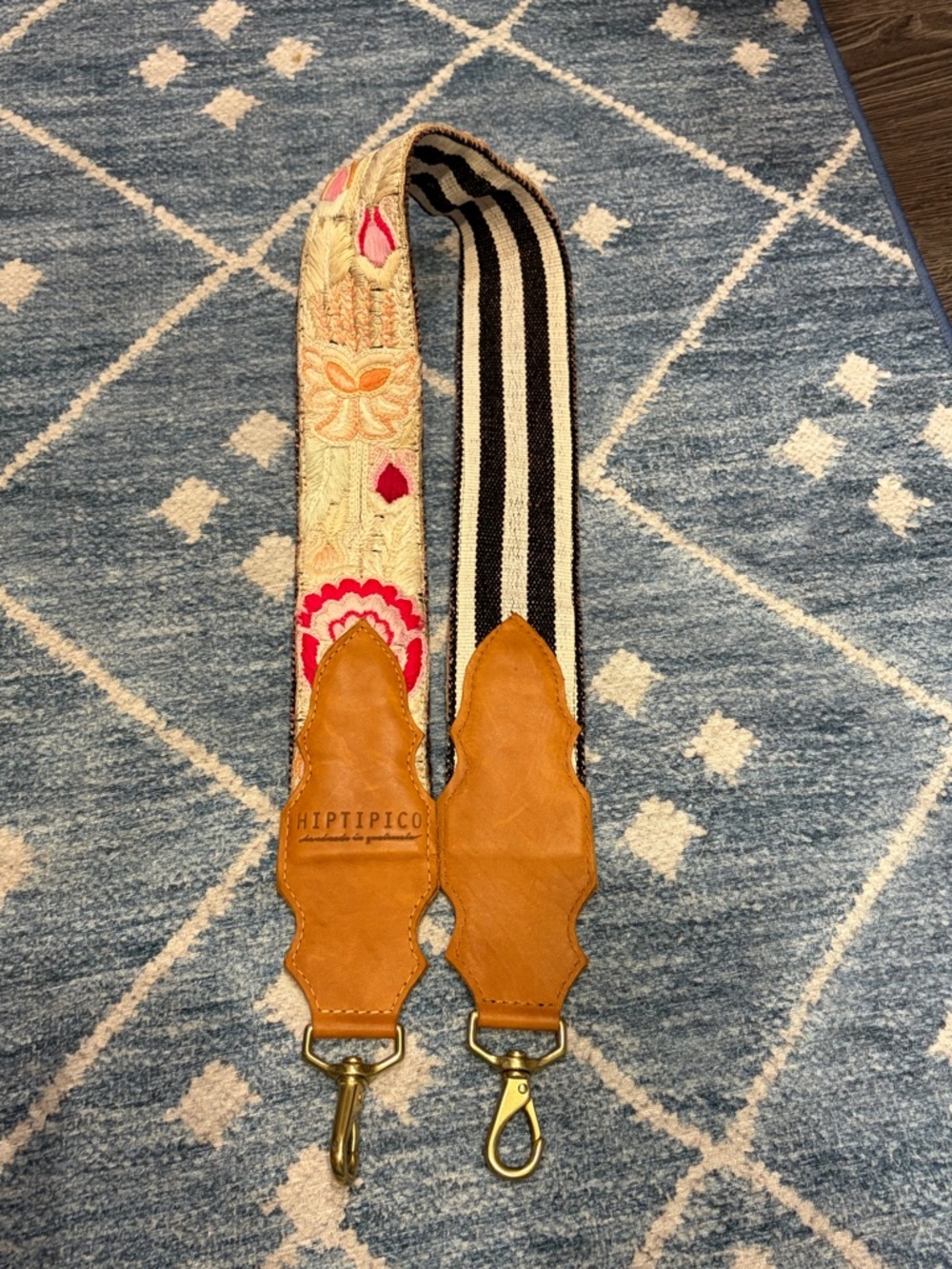Embroidered Beige & Pink Crossbody Strap